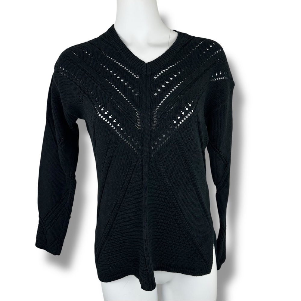 WynneLayers Engineered Pointelle Stitch Sweater Black XXS 100% Cotton